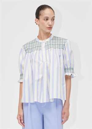 Smocked Cotton gathered bluse Pastel Stripes Stine Goya 